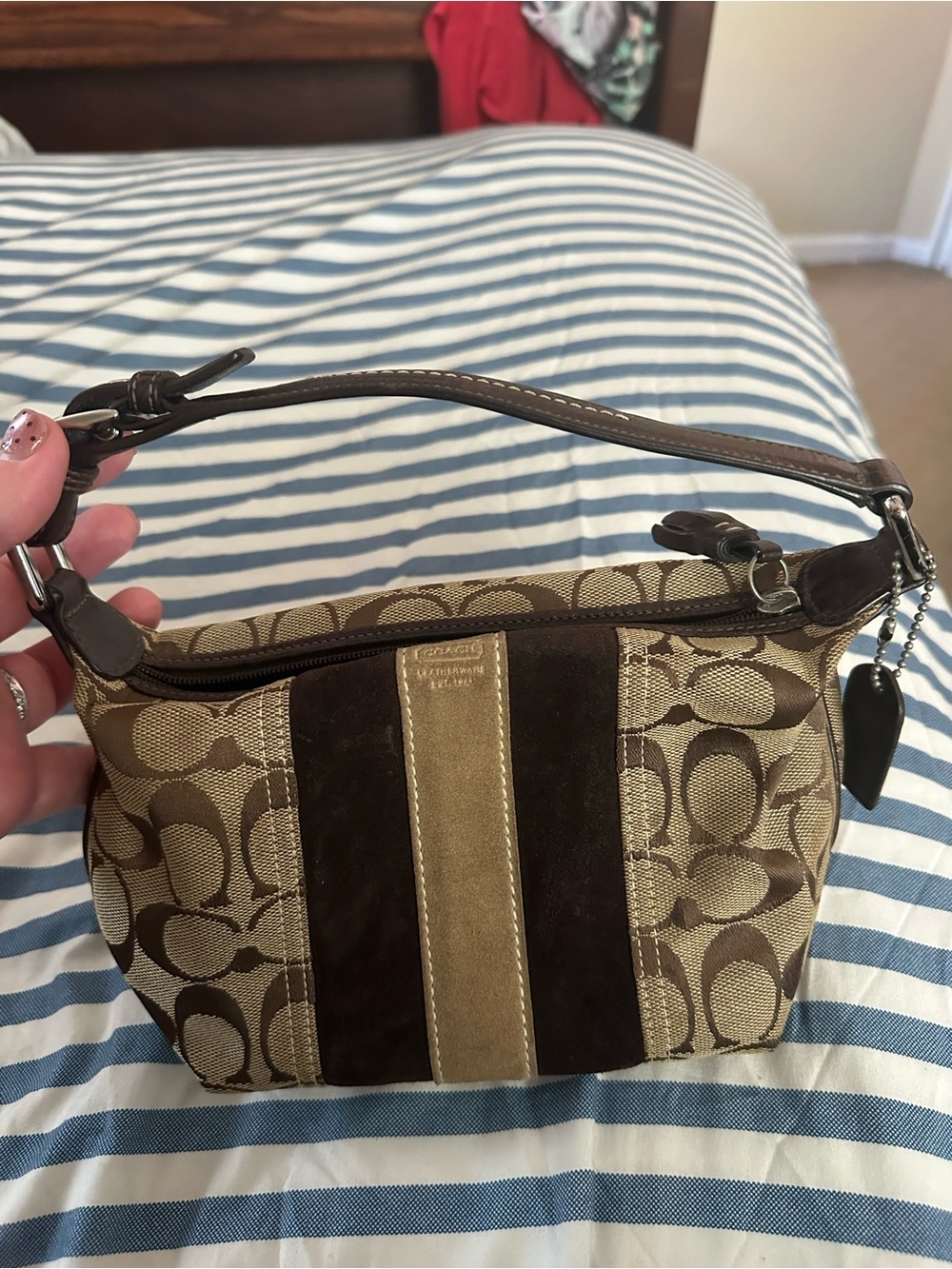 Coach Brown and Tan Signature Canvas Shoulder Wristlet